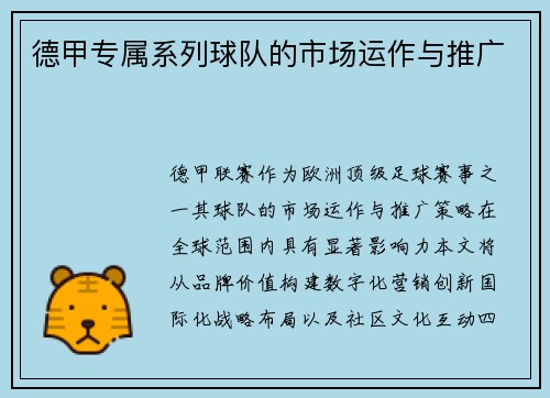 德甲专属系列球队的市场运作与推广